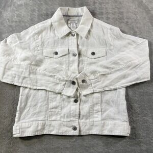 JONES & CO Linen Jacket Womens Small White Lightweight Luxury Preppy Classic Fit
